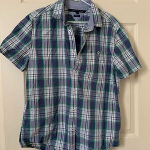 Tommy Hilfiger Blue and Green Plaid Shirt